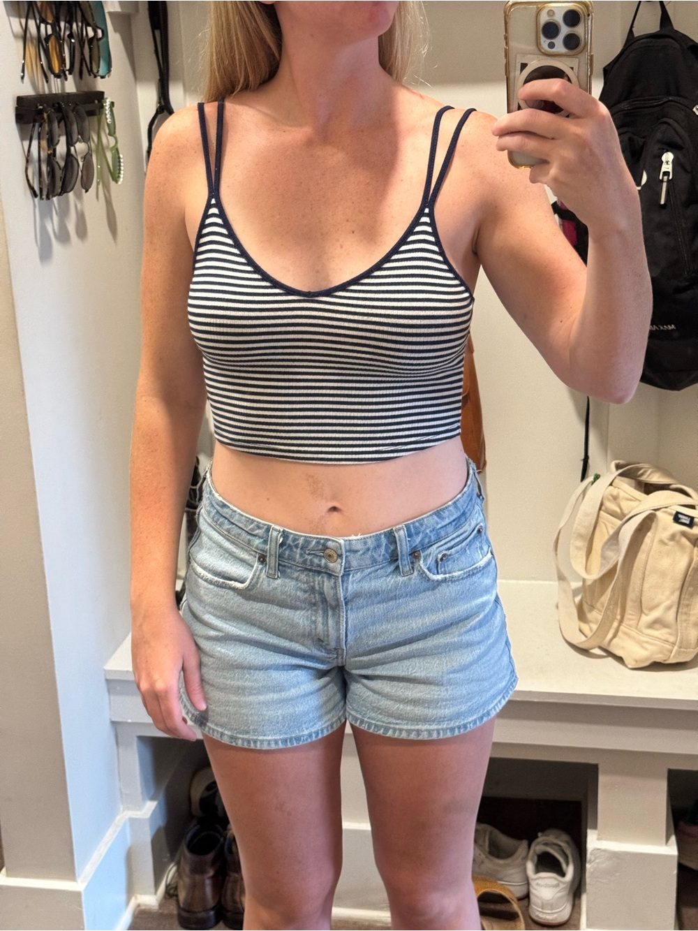 Forever 21 Black and White Striped Double-Strap Crop Tank